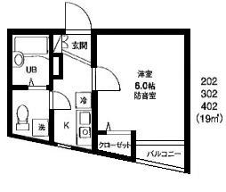 防音マンション「カンタービレ横浜」間取り1Kタイプ