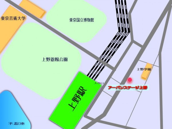 東京芸大　上野学園 に近い ＪＲ 山手線 京浜東北線 銀座線の 上野 音楽マンション　周辺地図