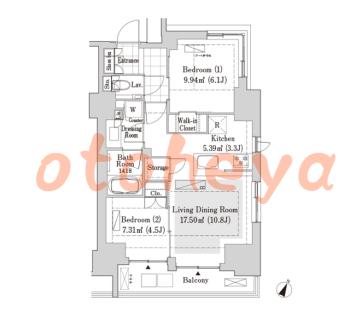 楽器ピアノ可相談 の 賃貸物件 2LDK 26.8万円の図面１
