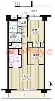 楽器ピアノ可相談 の 賃貸物件 2LDK 17.5万円の図面１