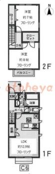 楽器ピアノ可相談 の 賃貸物件 2LDK 9.6万円の図面１