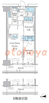 楽器ピアノ可相談 の 賃貸物件 2LDK 24万円の図面1