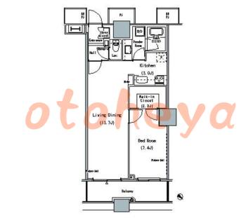 楽器ピアノ可相談 の 賃貸物件 1LDK 22.3万円の図面１