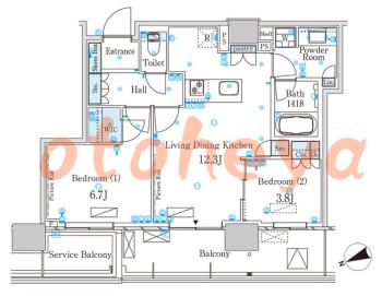 楽器ピアノ可相談 の 賃貸物件 2LDK 28.2万円の図面１
