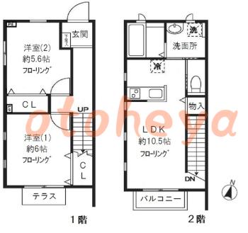 楽器ピアノ可相談 の 賃貸物件 2LDK 15.7万円の図面１