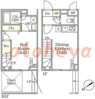 楽器ピアノ可相談 の 賃貸物件 1DK 22万円の図面１