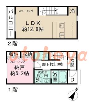楽器ピアノ可相談 の 賃貸物件 1LDK 15.3万円の図面１