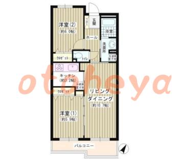 楽器ピアノ可相談 の 賃貸物件 2LDK 19.7万円の図面１