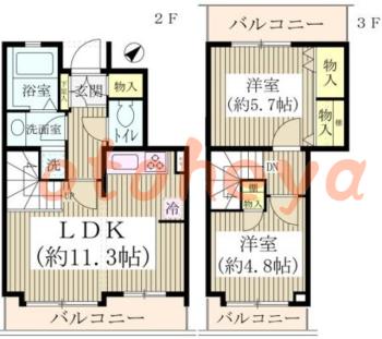 楽器ピアノ可相談 の 賃貸物件 2LDK 15.4万円の図面１