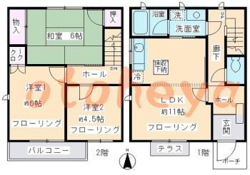 楽器ピアノ可相談 の 賃貸物件 3LDK 11.7万円の図面１