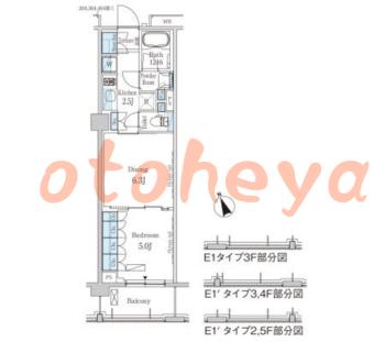 楽器ピアノ可相談 の 賃貸物件 1DK 14.7万円の図面１