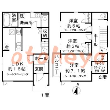 楽器ピアノ可相談 の 賃貸物件 3LDK 16.5万円の図面１