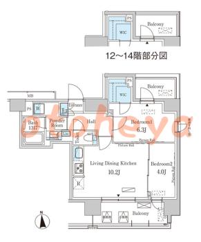 楽器ピアノ可相談 の 賃貸物件 2LDK 26.8万円の図面１