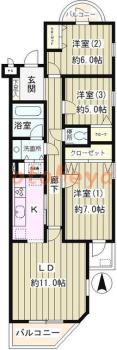 楽器ピアノ可相談 の 賃貸物件 2SLDK 19.6万円の図面１