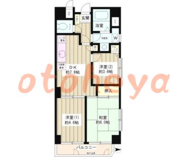 楽器ピアノ可相談 の 賃貸物件 3DK 13.4万円の図面１