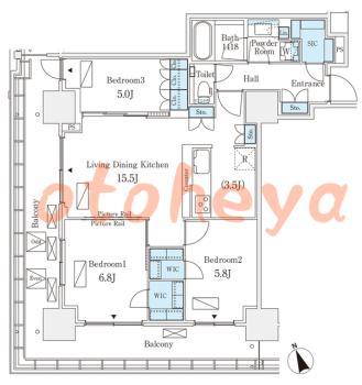 楽器ピアノ可相談 の 賃貸物件 3LDK 42.7万円の図面１