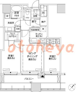 楽器ピアノ可相談 の 賃貸物件 2LDK 29.5万円の図面１