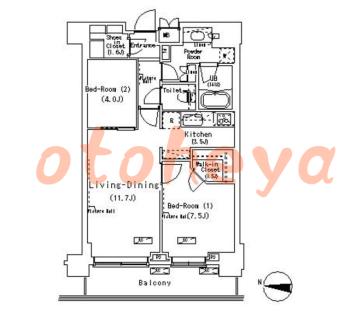 楽器ピアノ可相談 の 賃貸物件 2LDK 21万円の図面１