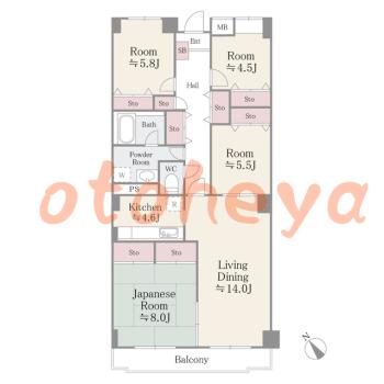 楽器ピアノ可相談 の 賃貸物件 3SLDK 17.2万円の図面１
