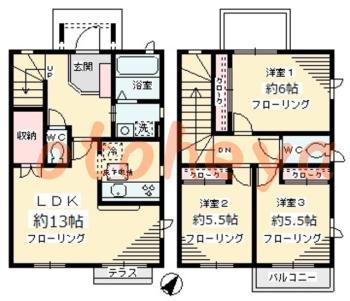 楽器ピアノ可相談 の 賃貸物件 3LDK 12万円の図面１