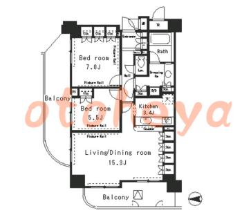 楽器ピアノ可相談 の 賃貸物件 2LDK 30万円の図面１