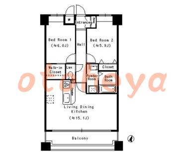 楽器ピアノ可相談 の 賃貸物件 2LDK 17万円の図面１