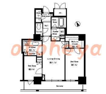 楽器ピアノ可相談 の 賃貸物件 2LDK 33.5万円の図面1