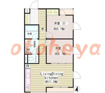 楽器ピアノ可相談 の 賃貸物件 2LDK 16.7万円の図面１