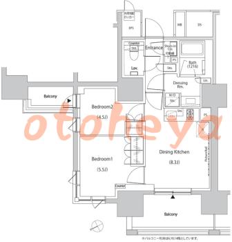 楽器ピアノ可相談 の 賃貸物件 2DK 22.8万円の図面１