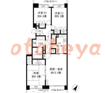 楽器ピアノ可相談 の 賃貸物件 3LDK 15.9万円の図面１
