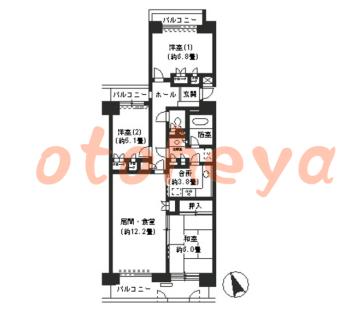 楽器ピアノ可相談 の 賃貸物件 3LDK 13.3万円の図面１