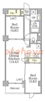 楽器ピアノ可相談 の 賃貸物件 2LDK 22.6万円の図面１