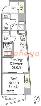 楽器ピアノ可相談 の 賃貸物件 1DK 10.1万円の図面１