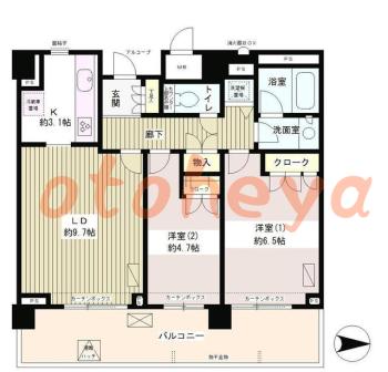 楽器ピアノ可相談 の 賃貸物件 2LDK 20.1万円の図面１