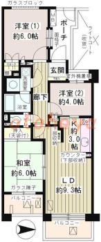 楽器ピアノ可相談 の 賃貸物件 3LDK 18.7万円の図面１
