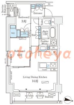 楽器ピアノ可相談 の 賃貸物件 2LDK 27.8万円の図面１