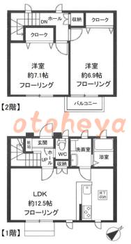 楽器ピアノ可相談 の 賃貸物件 2LDK 13.8万円の図面１