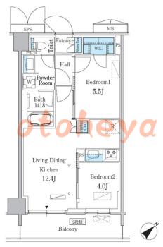 楽器ピアノ可相談 の 賃貸物件 2LDK 24.7万円の図面１