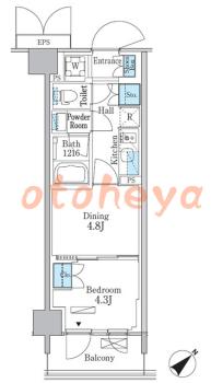 楽器ピアノ可相談 の 賃貸物件 1DK 15.1万円の図面１