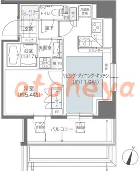 楽器ピアノ可相談 の 賃貸物件 1LDK 17.5万円の図面１