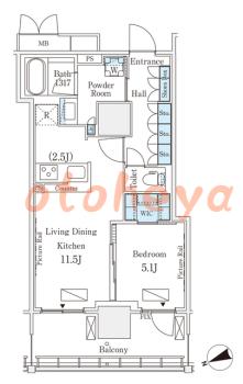 楽器ピアノ可相談 の 賃貸物件 1LDK 25.4万円の図面１