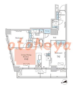 楽器ピアノ可相談 の 賃貸物件 2LDK 66万円の図面１