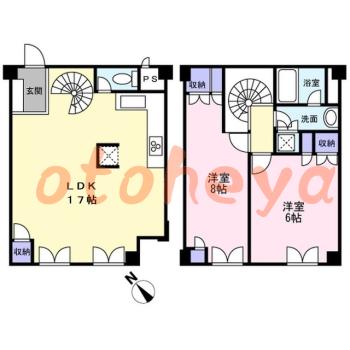 楽器ピアノ可相談 の 賃貸物件 2LDK 23万円の図面１
