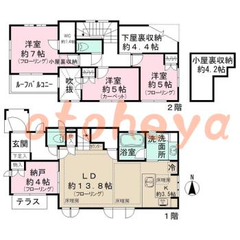楽器ピアノ可相談 の 賃貸物件 3SLDK 26.3万円の図面１