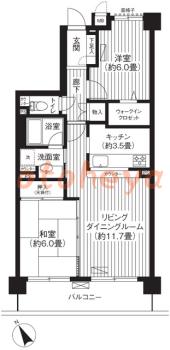 楽器ピアノ可相談 の 賃貸物件 2LDK 17.29万円の図面１