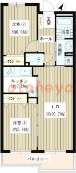 楽器ピアノ可相談 の 賃貸物件 2LDK 19.8万円の図面１