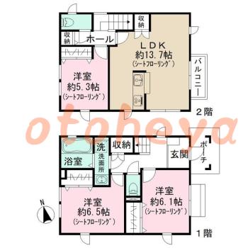 楽器ピアノ可相談 の 賃貸物件 3LDK 25.5万円の図面１