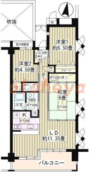 楽器ピアノ可相談 の 賃貸物件 3LDK 17.8万円の図面１
