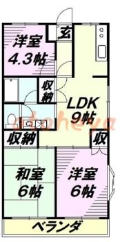 楽器ピアノ可相談 の 賃貸物件 3DK 8.2万円の図面１