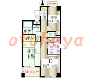 楽器ピアノ可相談 の 賃貸物件 2DK 12.9万円の図面１